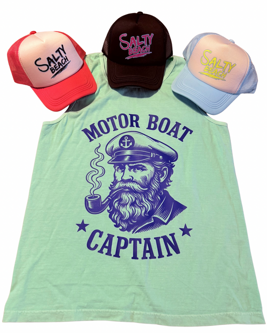 Salty motor boat captain tank