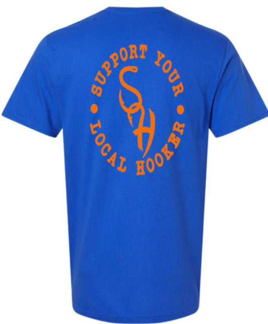 Royal/Orange Support your local hooker Tee