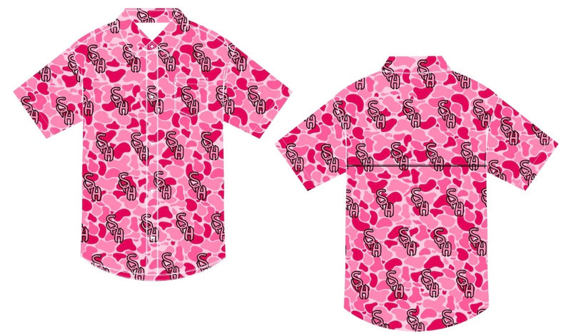 Pink camo vented button-up