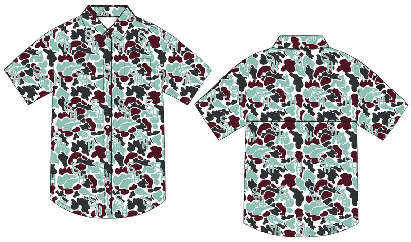 Burgundy/Teal camo Button-up