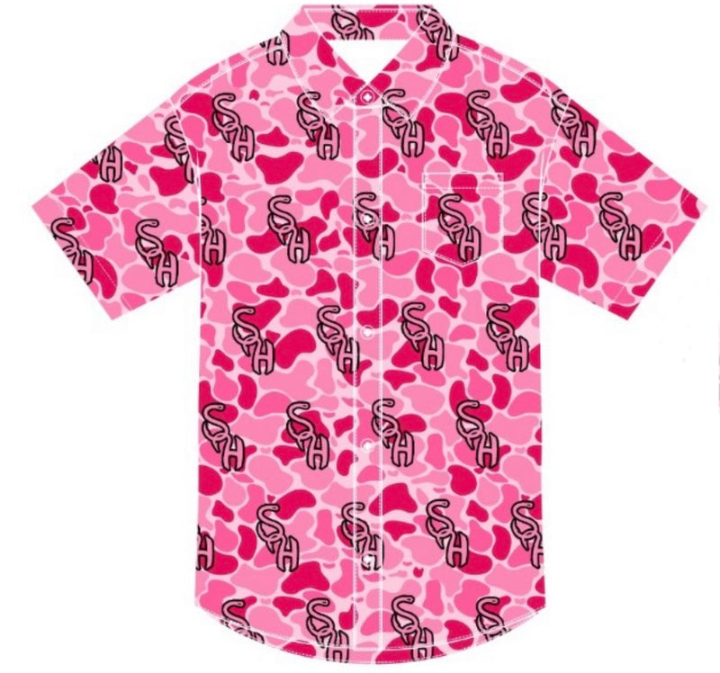 Pink camo vented button-up