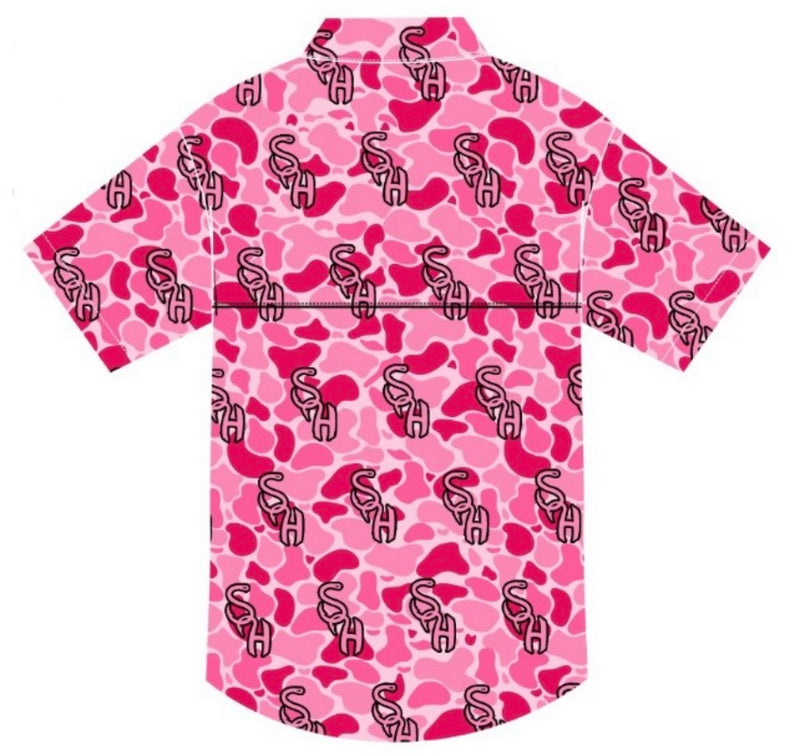 Pink camo vented button-up